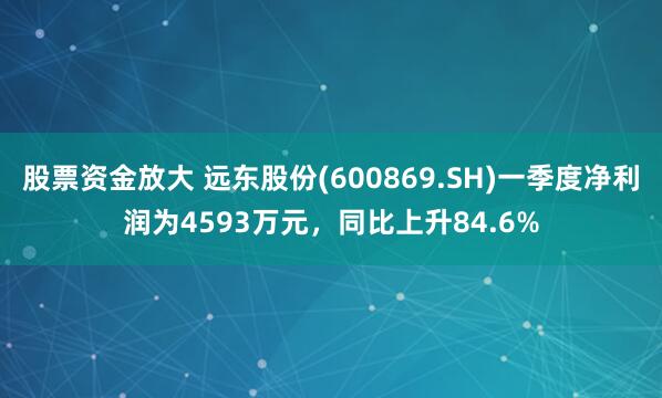 股票资金放大 远东股份(600869.SH)一季度净利润为4593万元，同比上升84.6%